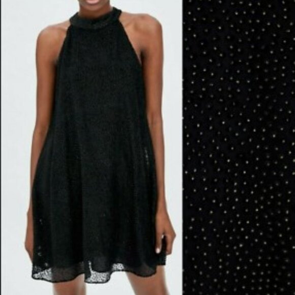 Zara Dresses & Skirts - Zara TRF Black Metallic Gold Dot Print Velvet SZ L